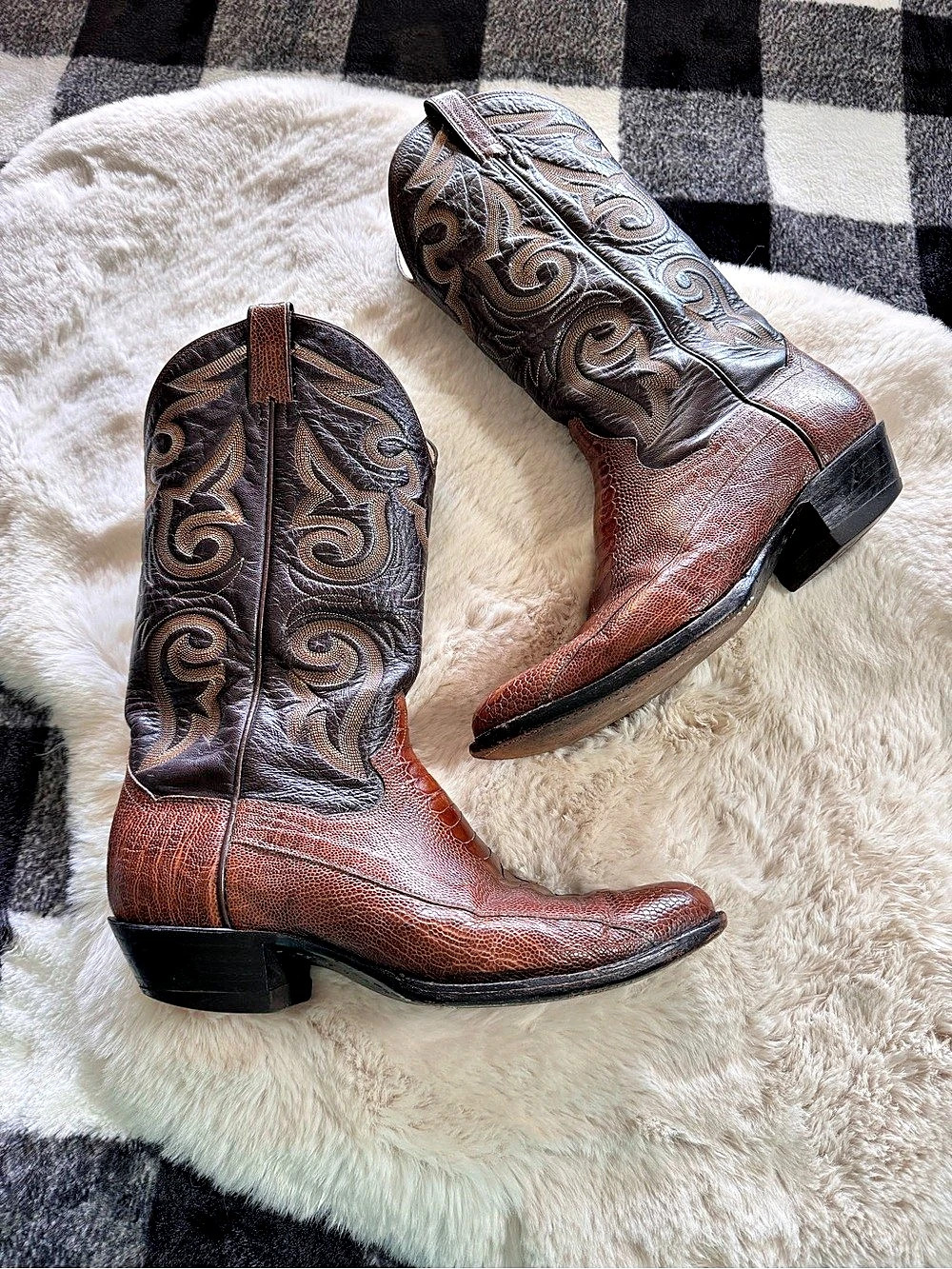 Vintage Panhandle Slim Ostrich Leg Exotic Cowboy Western Boots Brown US 10.5 D
